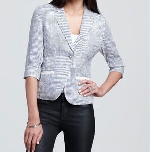 Michael Stars Linen One Button Jacket Blue White Size L Business Casual